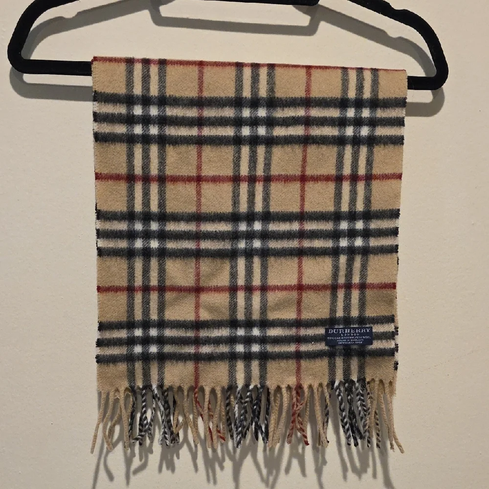 Burberry Tan and Red Plaid Scarf
